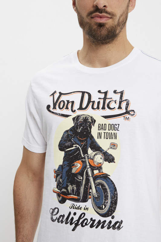 T-shirt blanc effet flammé Dogz homme