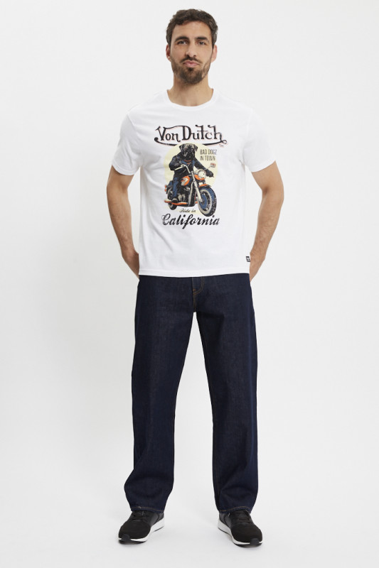 T-shirt blanc effet flammé Dogz homme Von Dutch