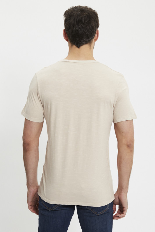 T-shirt Ben beige col deux boutons