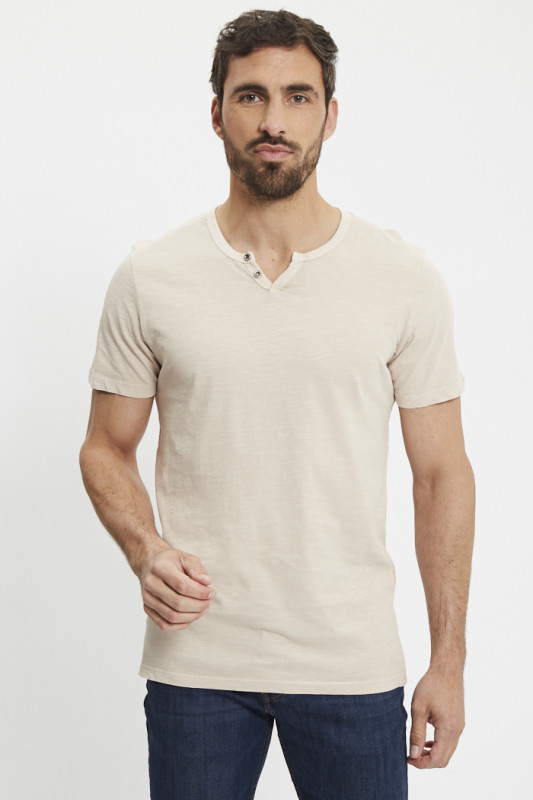 T-shirt Ben beige col deux boutons homme