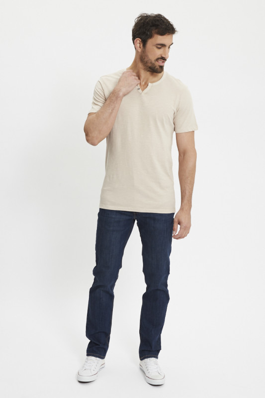 T-shirt Ben beige col deux boutons homme jack & jones