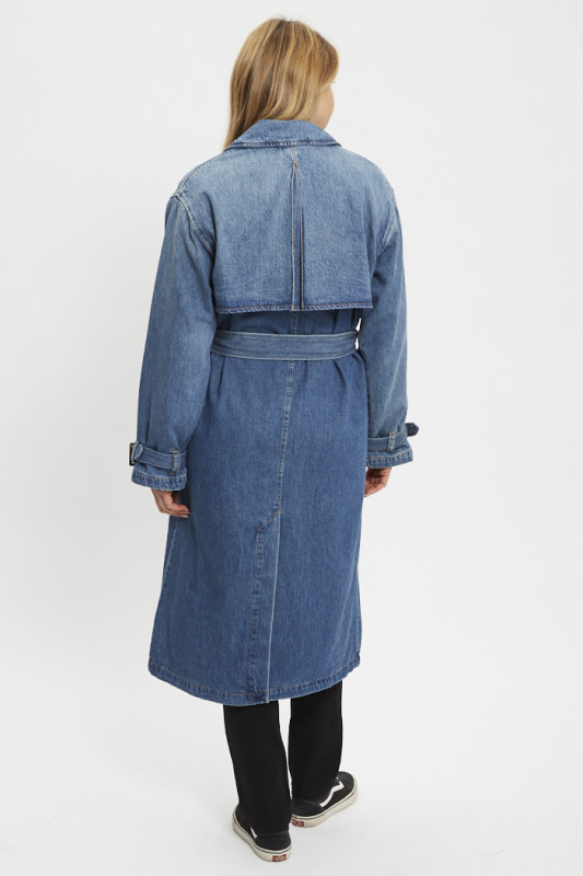 Trench-coat Spade en jean denim indigo