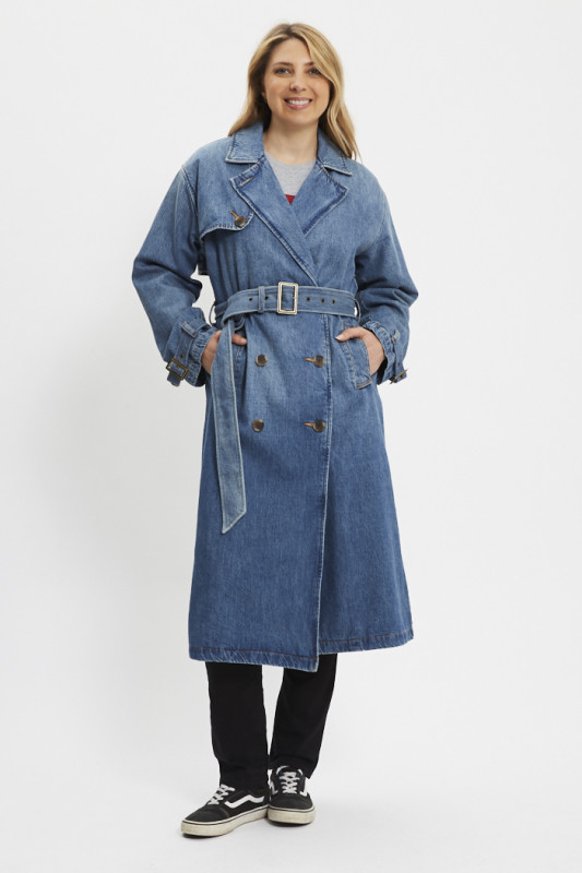 Trench-coat Spade en jean denim indigo femme