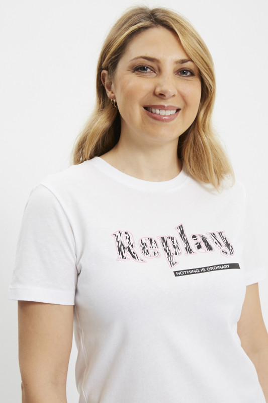 T-shirt graphique blanc en coton femme Replay