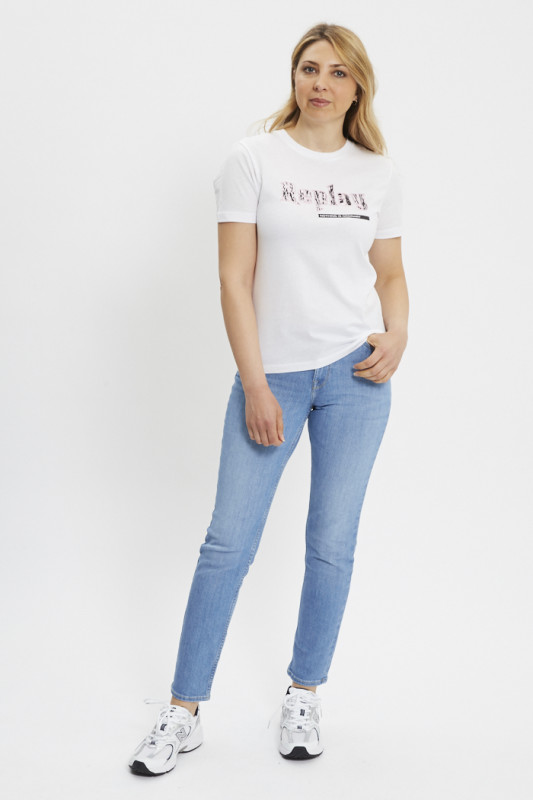 T-shirt graphique blanc en coton Replay