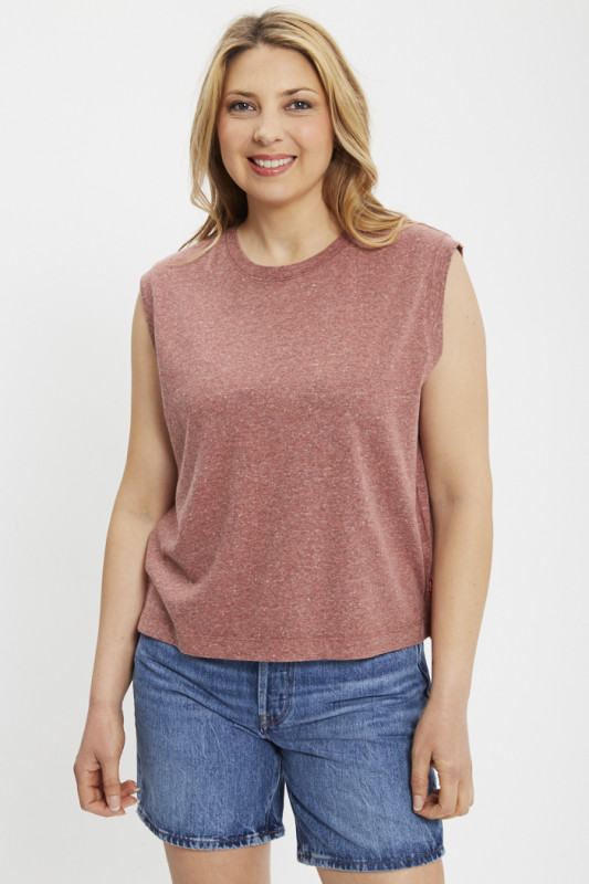 T-shirt Boxy rouge sans manches femme