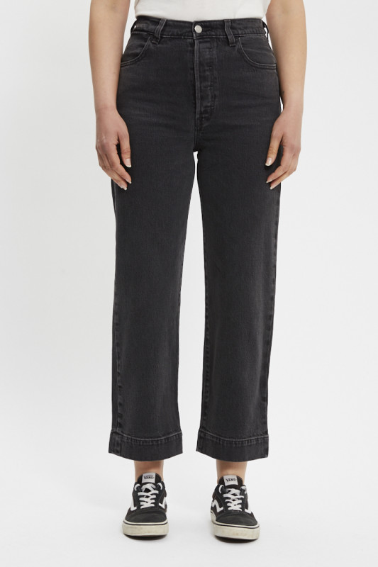 Jeans ribcage coupe droite noir délavé femme