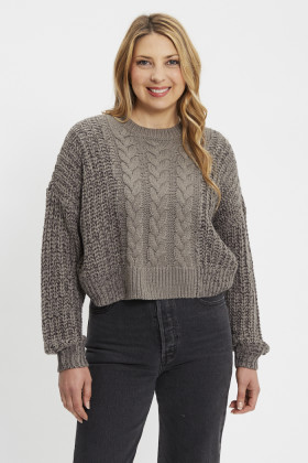 Pull maille torsadée marron femme