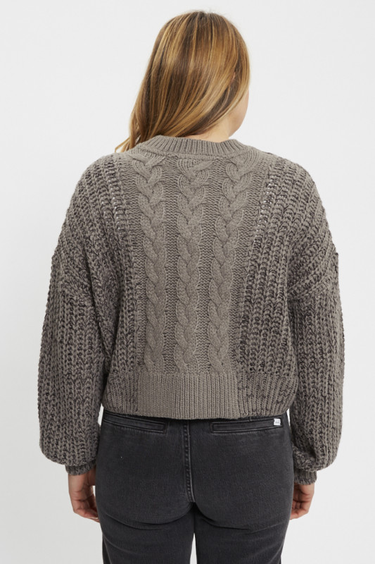 Pull maille torsadée marron