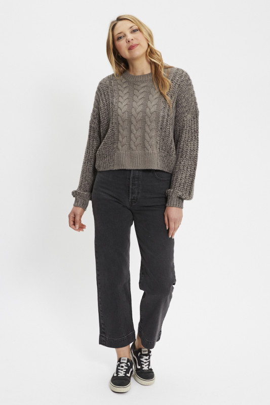 Pull maille torsadée marron femme noisy may