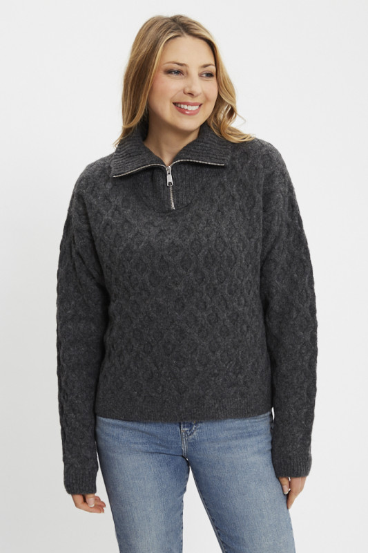 Pull camionneur à torsades gris femme