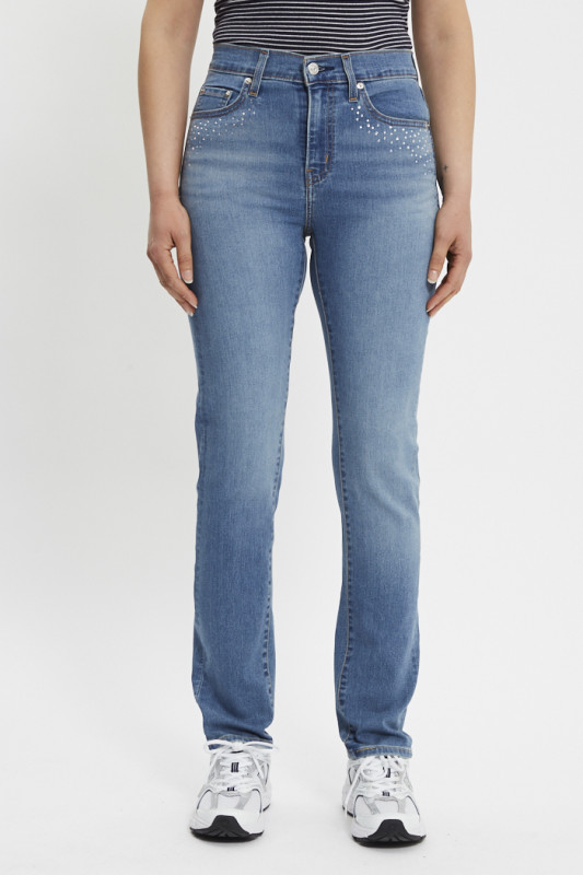 Jeans 724 coupe droite taille haute avec strass femme