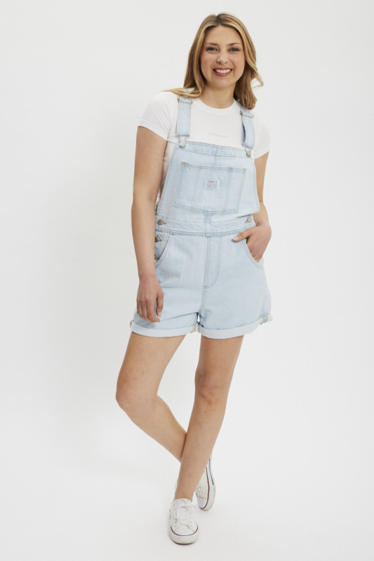 Salopette courte vintage denim délavé femme