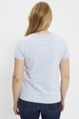 T-shirt Perfect col V bleu à fleurs