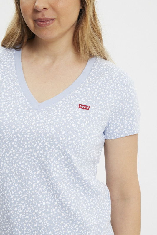 T-shirt Perfect col V bleu à fleurs femme levi's