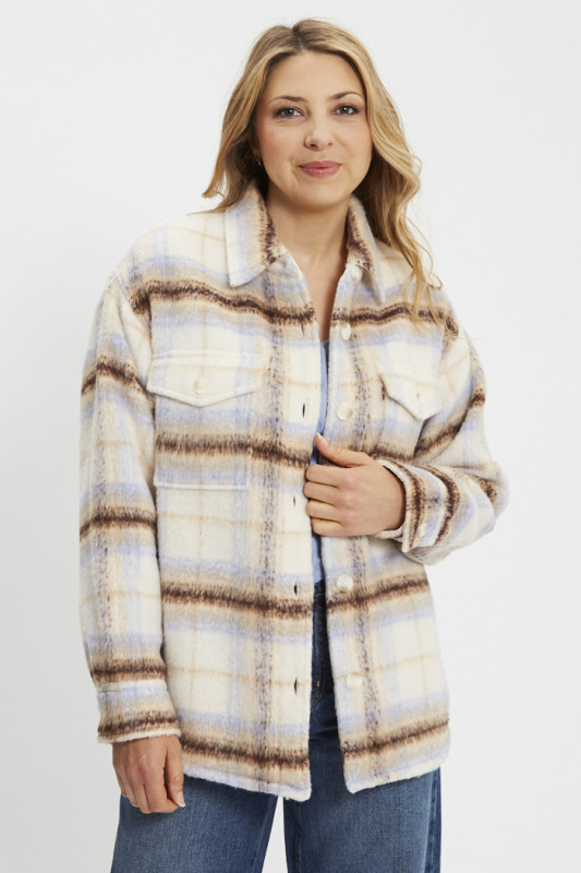 Veste Lola Shacket beige à carreaux femme