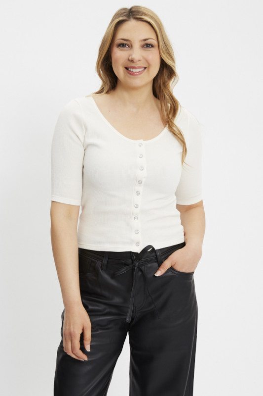 T-shirt Dy Goods slim maille gaufrée blanc femme