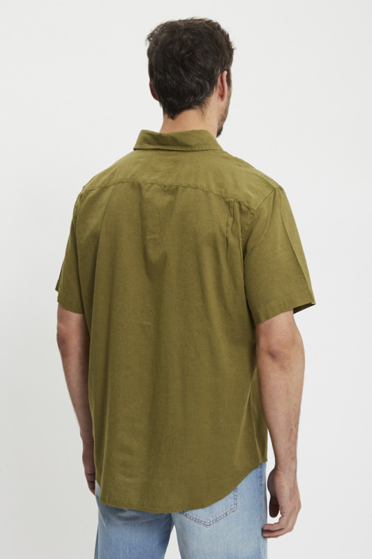 Chemise Classic lin & coton vert olive