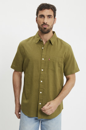 Chemise Classic lin & coton vert olive homme