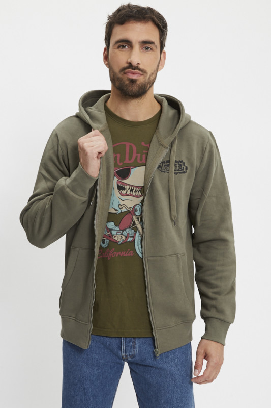 Sweat à capuche zippé kaki homme