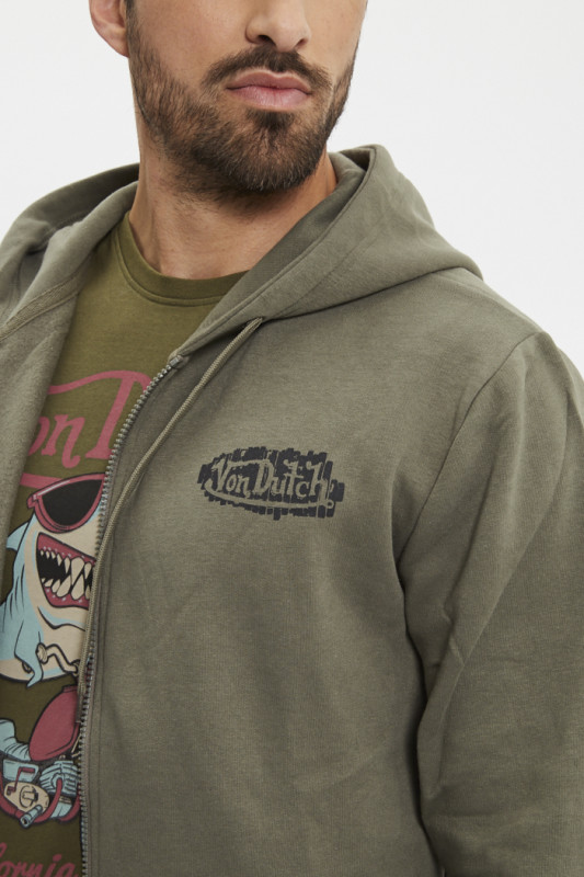 Sweat à capuche zippé kaki homme von dutch