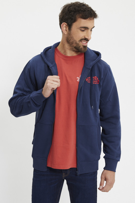 Sweat à capuche zippé bleu marine homme