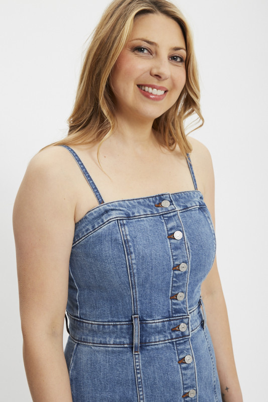  Robe bustier en jean denim indigo femme