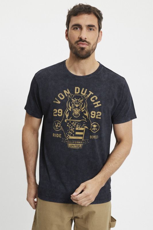 T-shirt anthracite en jersey imprimé Hard homme Von Dutch