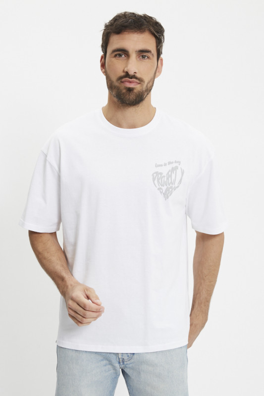 T-shirt couleur craie coeur imprimé en relief homme