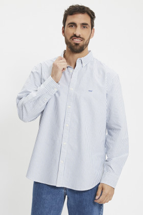 Chemise Authentic à rayures bleues col boutonné homme