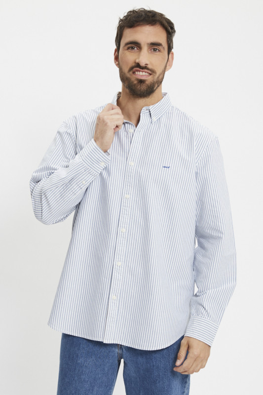 Chemise Authentic à rayures bleues col boutonné homme