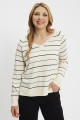 Pull Petal col V beige à rayures