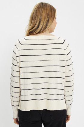 Pull Petal col V beige à rayures