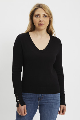 Pull Minna col V noir femme