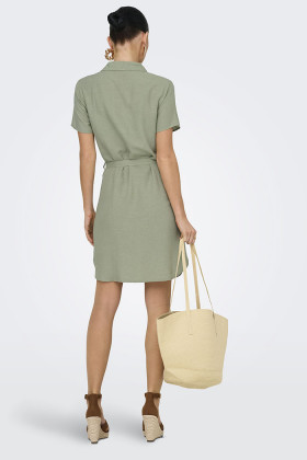 Robe chemise Caya vert-thé lin mélangé