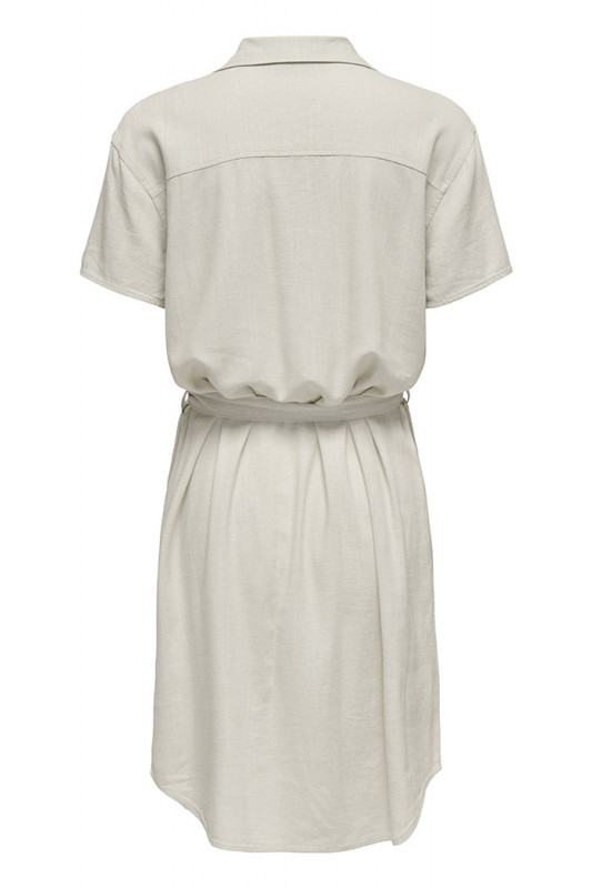 Robe chemise Caya vert-thé lin mélangé femme manches courtes