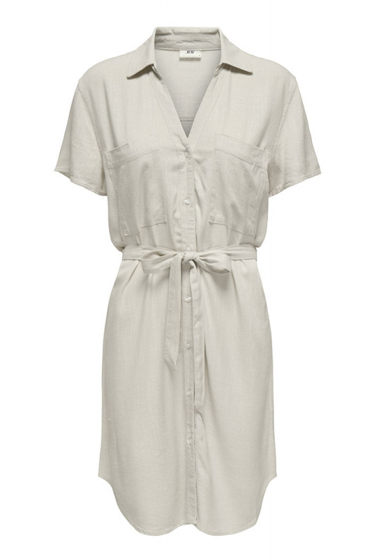 Robe chemise Caya vert-thé lin mélangé manches courtes JDY