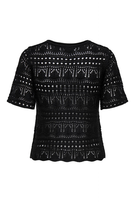 Pull Sun Lay en maille noir manches courtes femme