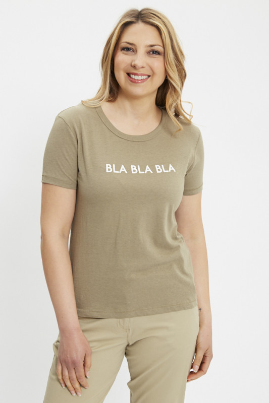 T-shirt marron Michigan imprimé bla bla bla femme