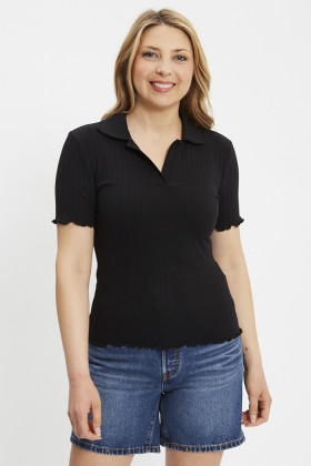 Polo Lori col V noir femme
