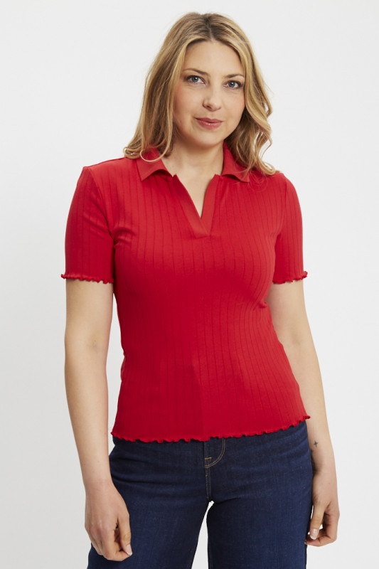 Polo Lori col V rouge femme