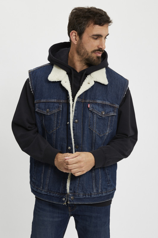 veste Trucker sherpa sans manches homme