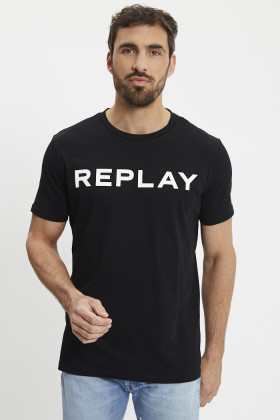 T-shirt noir avec lettrage sur la poitrine homme