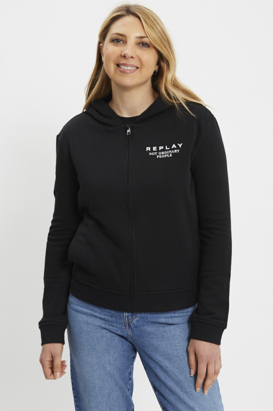 Sweat à capuche zippé noir femme