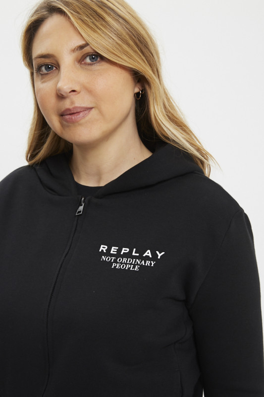 Sweat à capuche zippé noir femme Replay