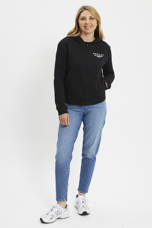 Sweat à capuche zippé noir Replay