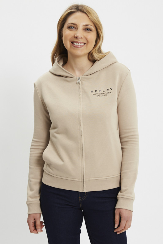 Sweat à capuche zippé beige femme