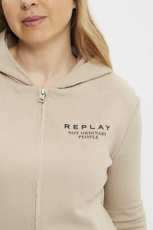 Sweat à capuche zippé beige Replay
