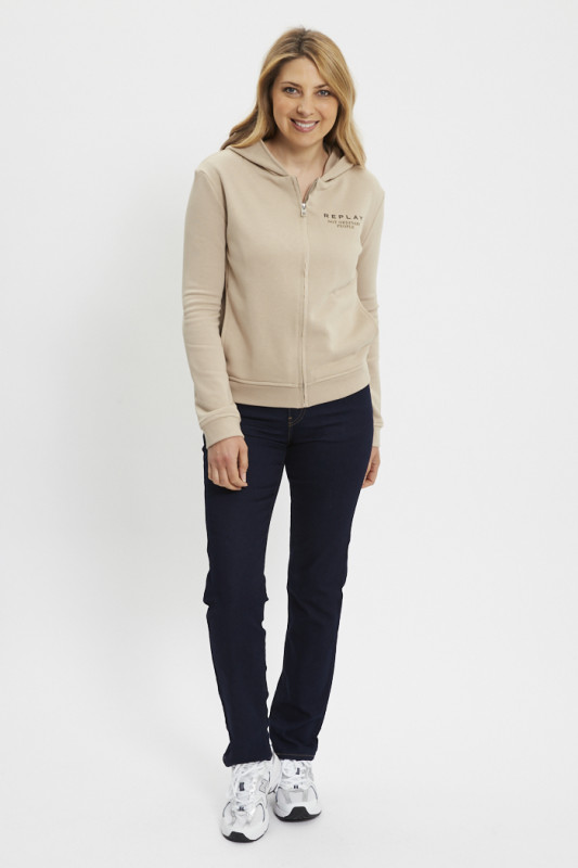 Sweat à capuche zippé beige femme Replay