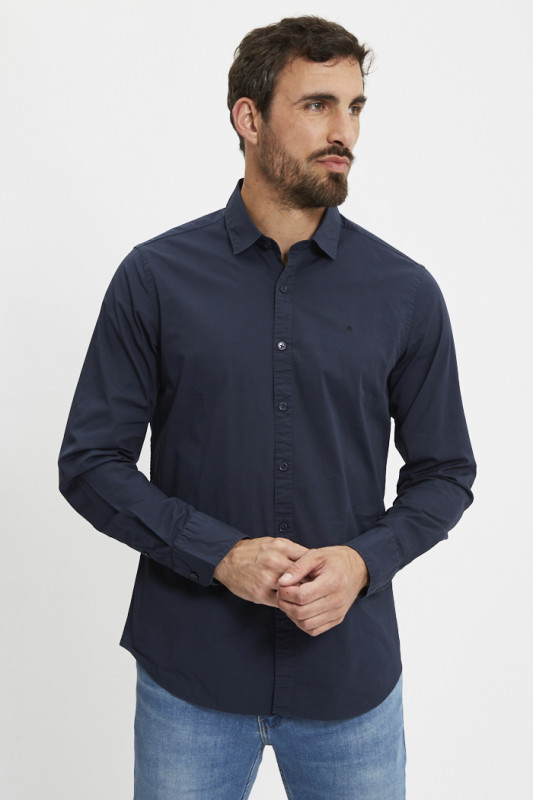 Chemise ajustée bleu marine coton mélangé homme